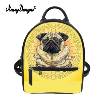 

New Men Cool Pug French Dog Women PU Mini Backpack Girls Lether Rucksack Female Mochila Backpack for Student Purse Drop Shipping