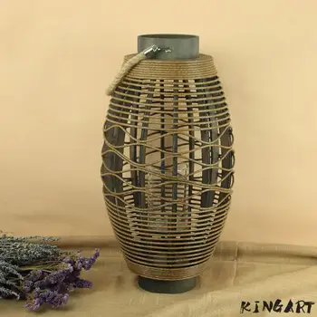 

Big Rattan & Wood Weaving Lantern Retro Candle holder Antique Wedding Candleholder Home Garden Bar Decorative Bamboo Lantern