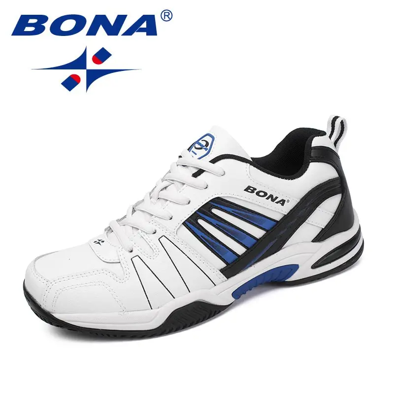 BONA/Новое поступление; классические стильные мужские теннисные туфли на шнуровке; Мужская Спортивная обувь; Уличная обувь для бега; удобные кроссовки; обувь - Цвет: WHITE BLACK BLUE