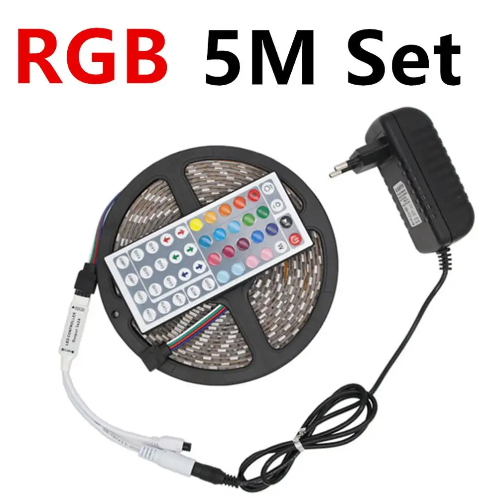 SMD 5050 RGB Светодиодные ленты Водонепроницаемый DC 12 В 5 м 300LED RGBW rgbww светодиодные полосы гибкий с 3A Мощность и Дистанционное управление - Испускаемый цвет: 5M RGB Set