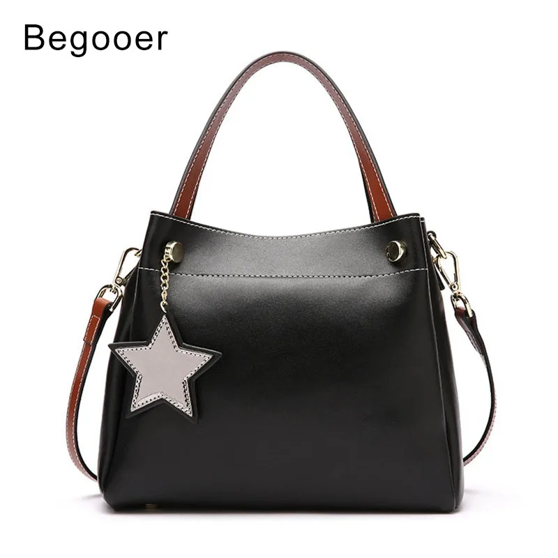 

BEGOOER 2018 New Fashion Women Handbag Genuine Leather Female Panelled Bags Luxury Designer Women Shoulder Messenger Bags Lady