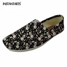 INSTANTARTS/черные женские туфли на плоской подошве с рисунком медсестры и медведя; летние дышащие повседневные туфли; модные текстильные Лоферы без застежки