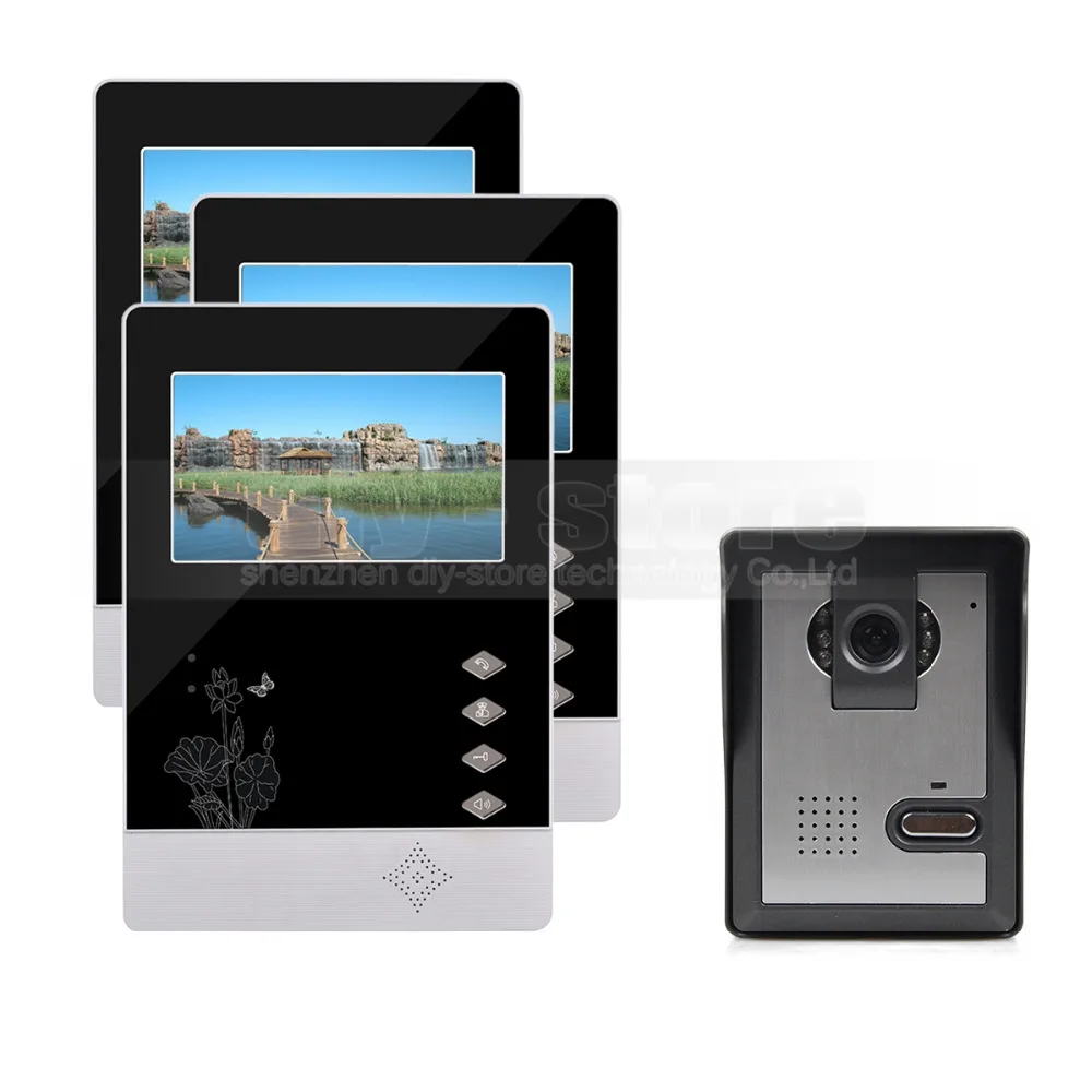 

DIYSECUR 4.3 inch Indoor Monitor + 600 TVLine HD Camera IR Night Vision Video Door Phone Video Intercom 1V3