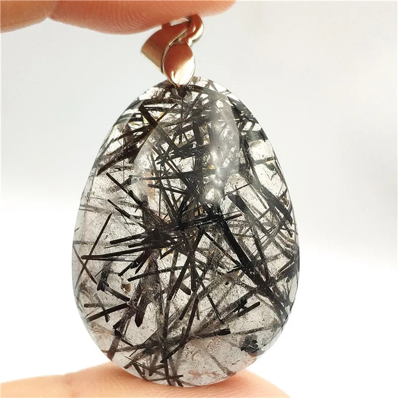 

Natural Black Rutilated Quartz Pendant Gemstone Love Anniversary Gift 32x24x10mm Crystal Healing Accessories Stone Pendant AAAAA