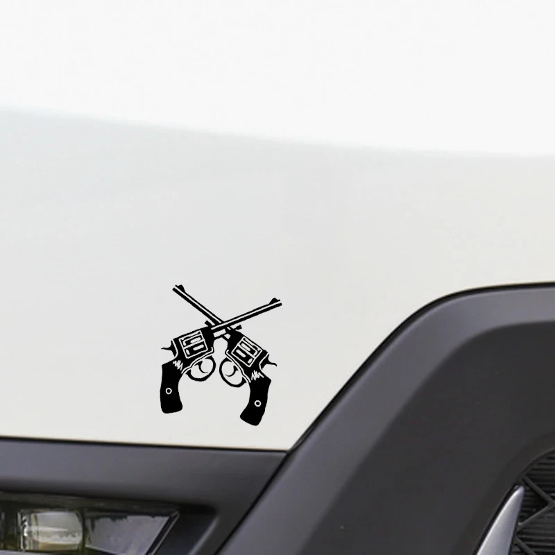 YJZT 13.1*14.8CM Interesting Revolver Weapons Shooting Gun Decoration Car Sticker Vinyl Black Silver C12-0288