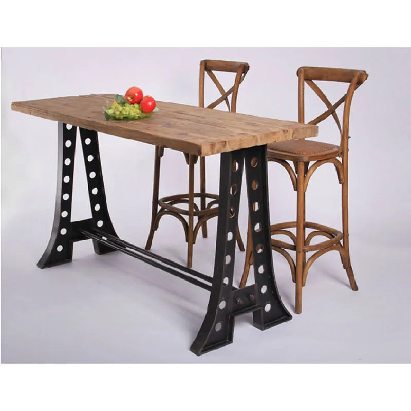 

Rustic nostalgia old fir bar tables, wrought iron furniture side tables LOFT style rectangular table