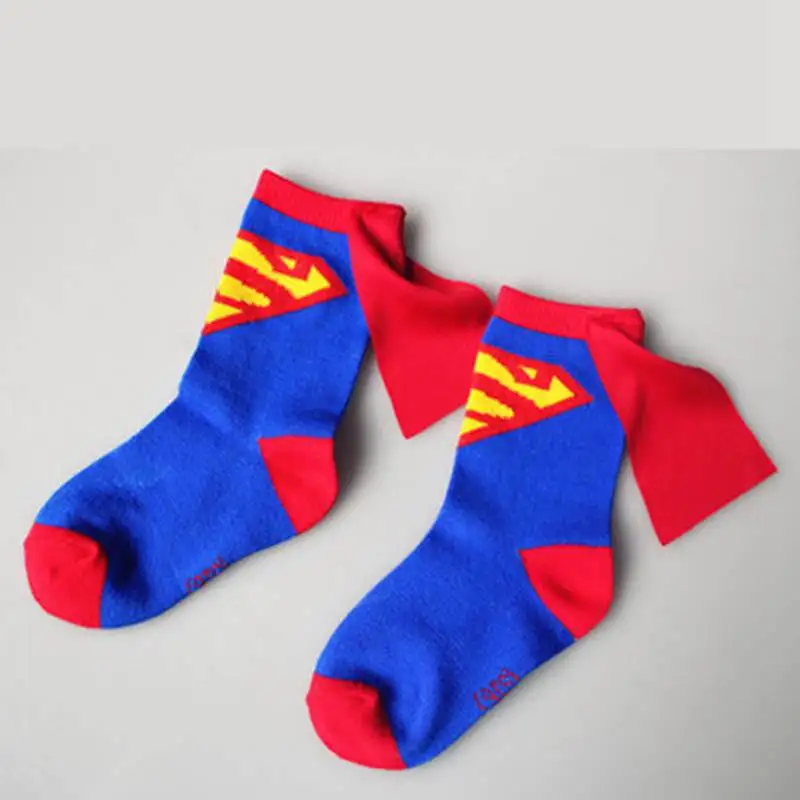 Mix 4pairsLots Cartoon Superman Batman Flash Spider-Man Socks Autumn Winter Cotton Kids Baby Boys Girls Dance Sport Socks for Children Hand-stitched Cloak (2)
