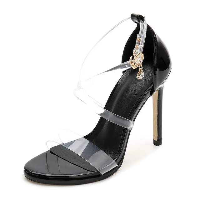 2021 New Black Large Size 46 Thin High Heels Open Toe Party Club Shoes Woman Fashion Ankle Strap Women Stiletto Sandals DB0040 high heels woman