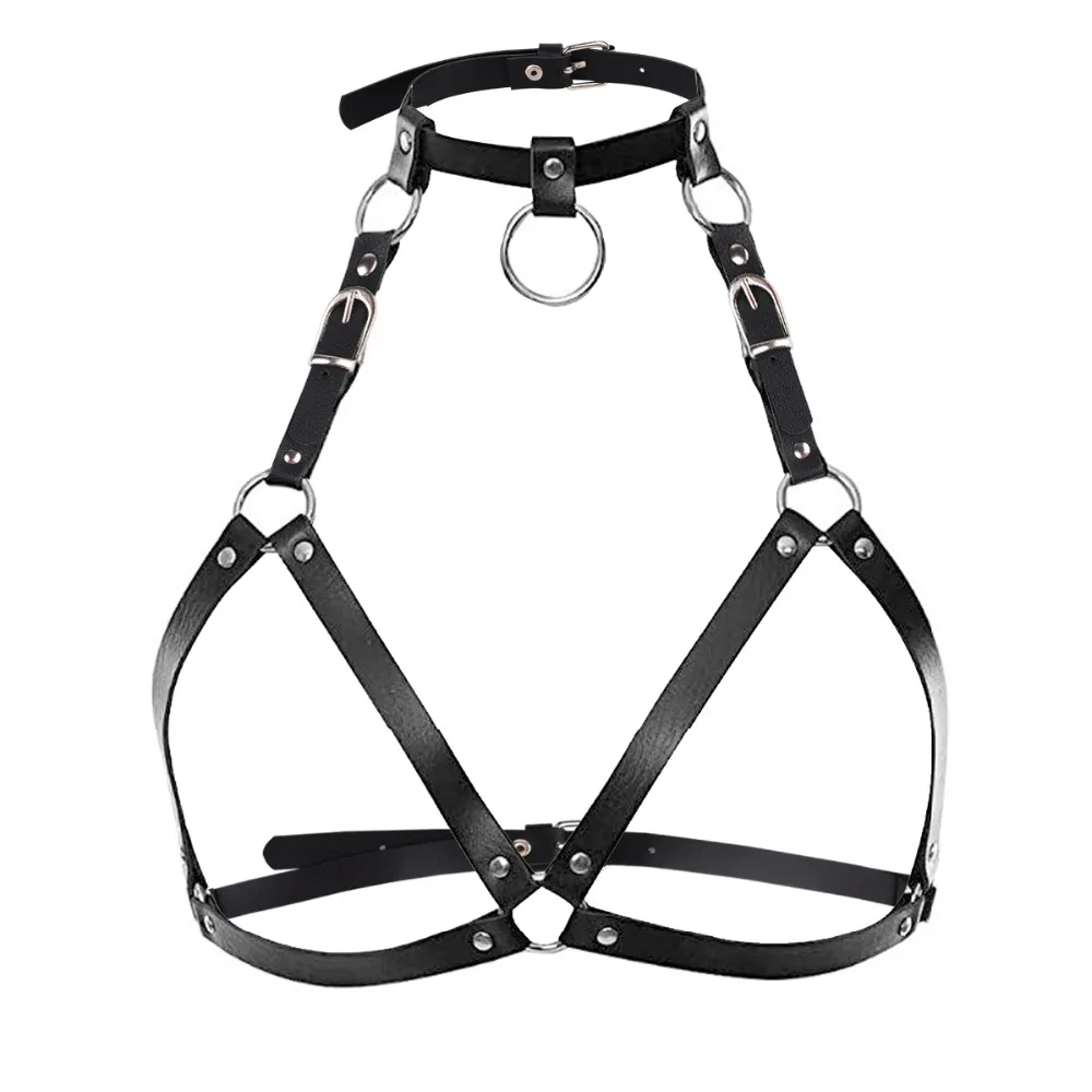 Female Sexy Strap Bra Harness Elastic PU Cupless Cage Belt Bra Chest Bandage Adjustable S-XL Erotic Underwear Lingerie for Women (8)