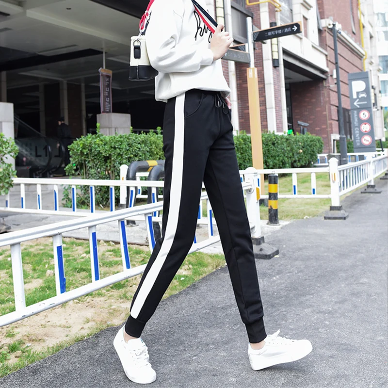 

Black stitching sports pants women loose wild 2019 new spring and autumn thin section casual pants ladies trousers