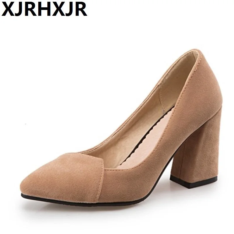 

Fashion Sexy Pointed Toe Plus Size 32-43 Square High Heels Women Pumps High Quality Work Casual Shoes Women