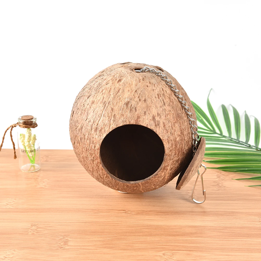 Natural Wooden Parrot Toys Coconut Shell Wood Handmade Parrot House