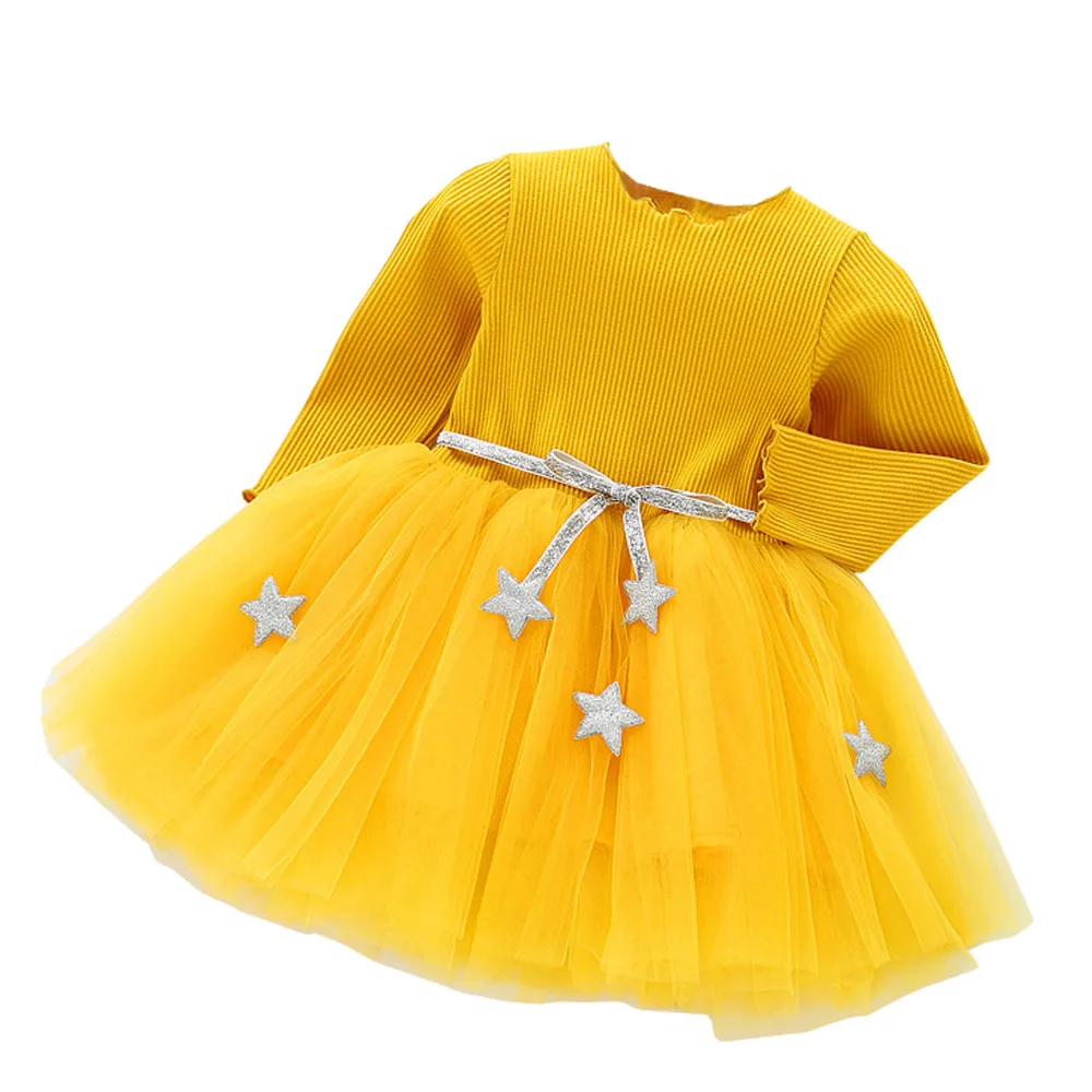 Vestido infantil/ г. модное платье одежда для маленьких девочек с длинными рукавами и звездами праздничные платья принцессы подарок на первый день рождения