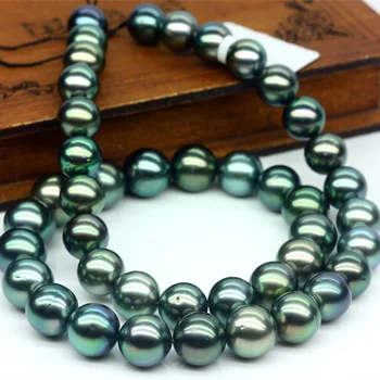 

925 Ms. real natural big Tahiti black pearl necklace natural seawater pearl necklace malachite green 9-11mm strong Guangnan Y