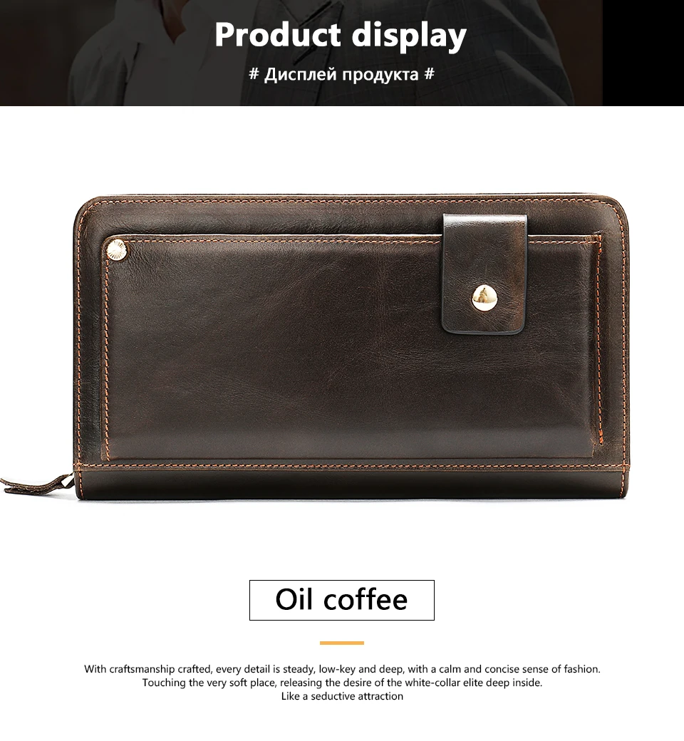 6 Men's Wallet Genuine Leather Wallet MaleMen Clutch Bags Long Clutch Purse for Men Walllets with Coin Zipper for Credit Card