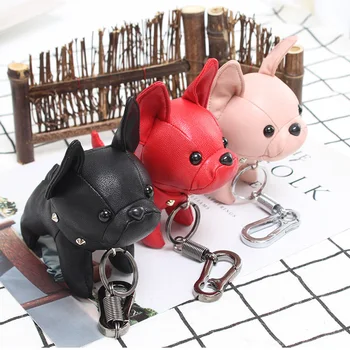 

Marcatsa Bulldog Keychain Pu Leather Animal Dog Bull Terrier Key ring Bag Charm keychains for women jewelry Punk Style car key