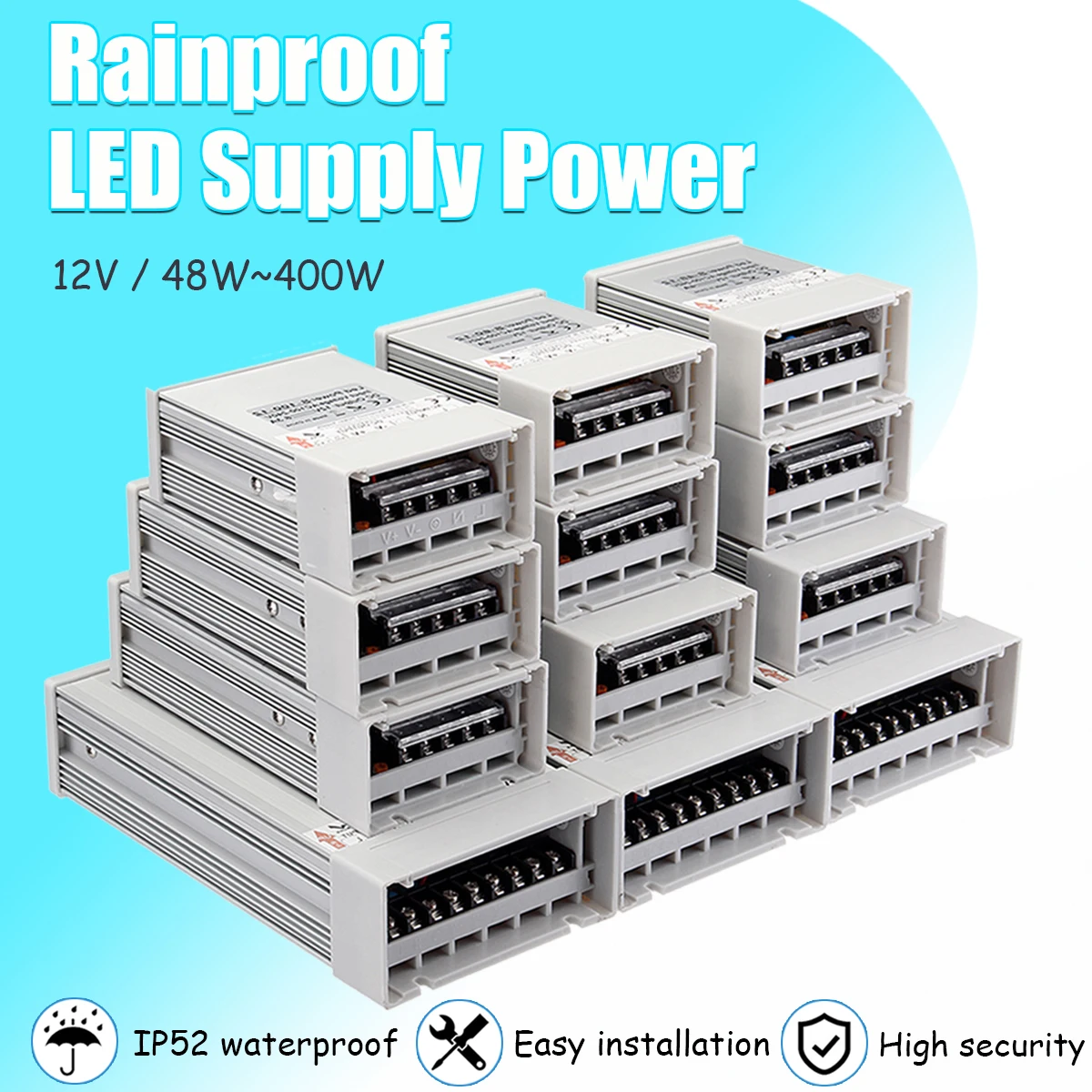 

AC 110-220V to DC 12V 48-400W LED Switching Power Supply Transformer Strip Light Outdoor Rainproof Power Supply Driver