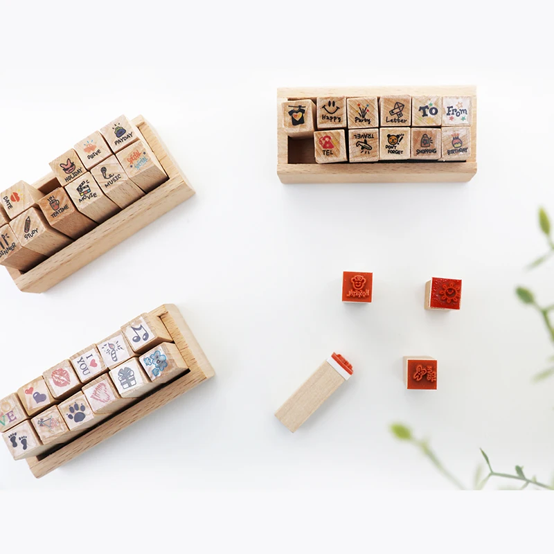 

12pcs/set Wooden Seal Stamp Weather Cute Things Animals DIY Diary Making Mini Lovely Stamps School Supplies Kawaii Stationery