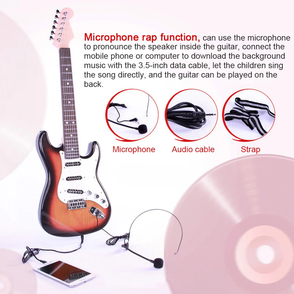 Играемая детская электрогитара игрушка симулятор музыкальный инструмент 6 струн гитара для начинающих детский подарок цветная коробка упаковка