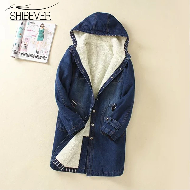 Ideal  New Winter Denim Jacket Women Outwear Fashion Long Sleeve Loose Fur Female Coat Casual Hooded Jacke