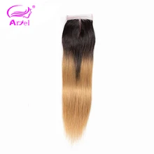 Ариэль предварительно Цветной 1B 27 закрытия шнурка индийские прямые Ombre Мёд Реми блондинка натуральные волосы 4x4 застежка /средний/третья часть