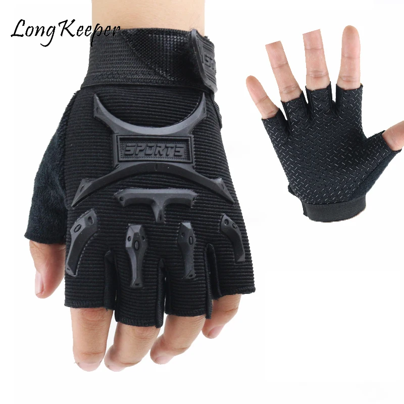 Long Keeper Men Genuine Leather Gloves High Quality Slip-resistant Luvas Half Finger Sheep Leather Fingerless Gloves gants moto mens leather gloves for winter