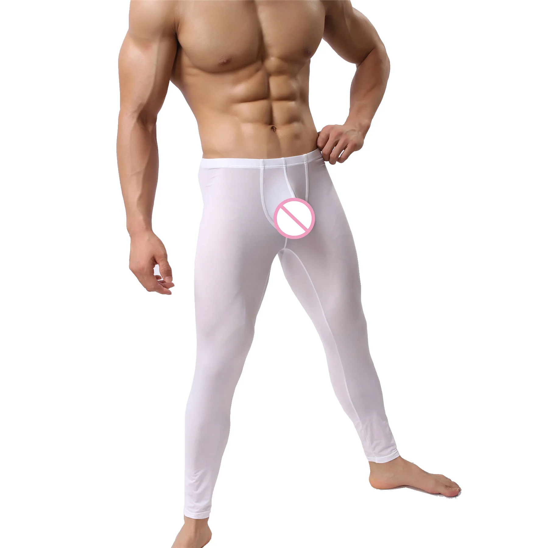 Мужские сексуальные кальсоны, мужские кальсоны, леггинсы для сна, низ, эластичность, полупрозрачные пижамы, обтягивающие термо брюки для отдыха - Цвет: White