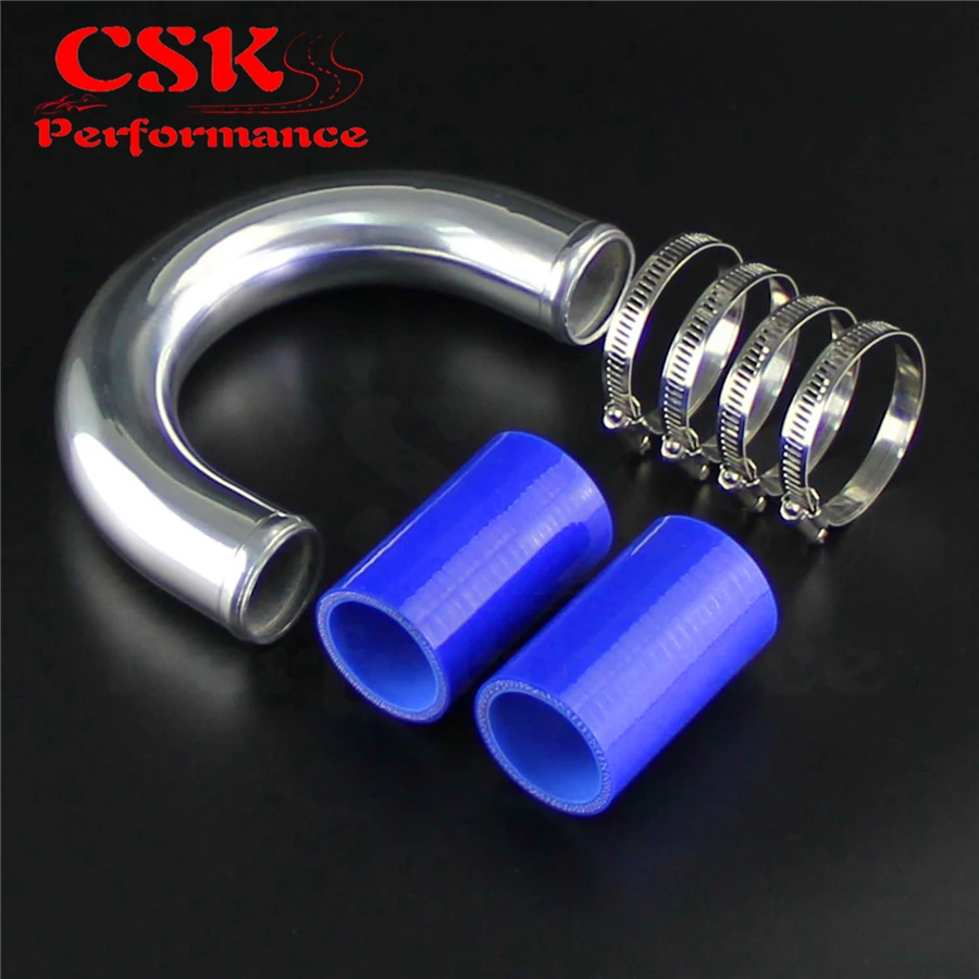 

180 Degree 38mm 1.5" Aluminum Turbo Pipe Piping Tube +Silicone hose Clamps Kits Blue/ Black / Red