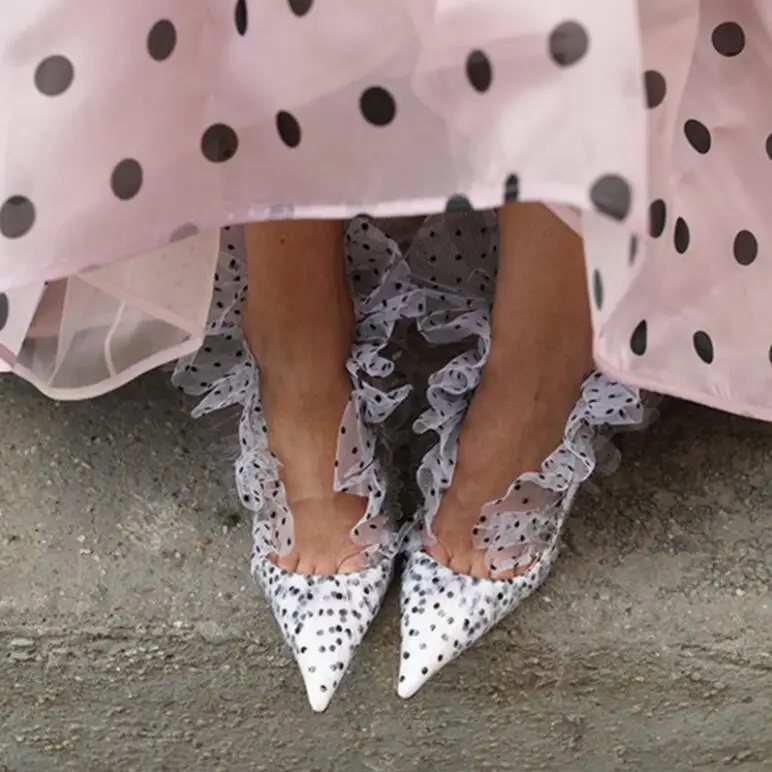 Г., женская дизайнерская обувь ажурные пикантные туфли на высоком каблуке с острым носком в горошек из сетчатого ПВХ, Лидер продаж, туфли-лодочки для подиума