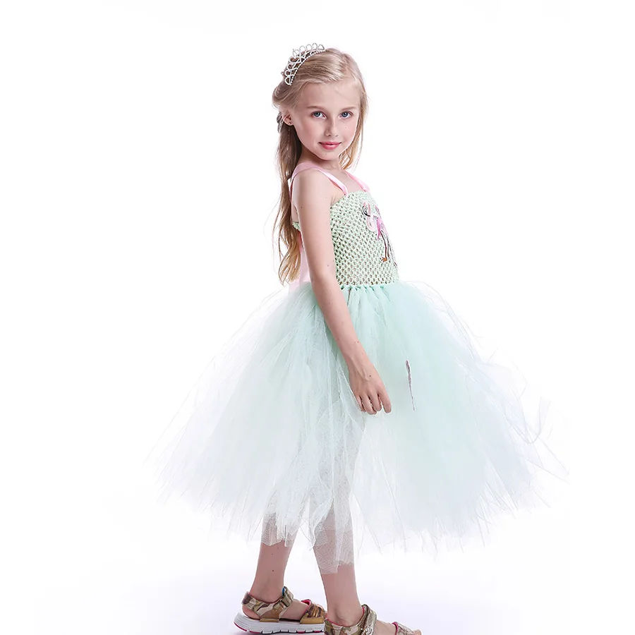 Kids Flamingo Pattern Tutu Dress Summer Girls Princess Ankle Length Tulle Clothes (10)