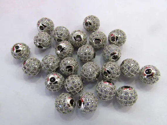 

20%off--50pcs 6-12mm Pave Micro CZ crystal Pave Bling Beads White silver crystal Mixed color CZ Bead,Black Gunmetal Round Loose