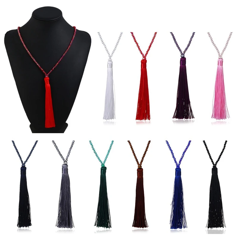 New Fahion Tassel Necklace 10 Colors Choice Silk Tassel Glass Beads