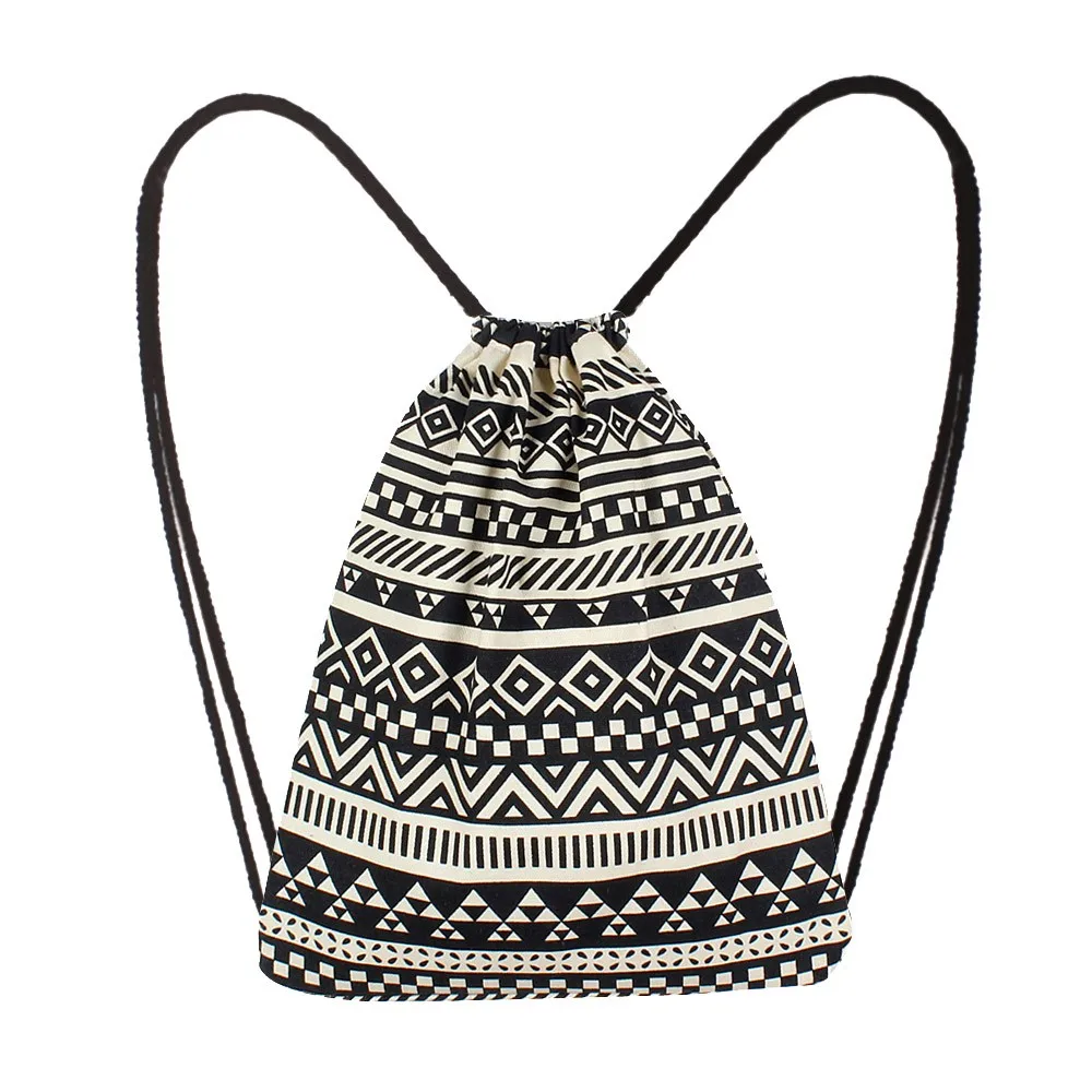 

Fashion Backpacks Women Canvas Drawstring Bag Ethnic Wind Pocket Drawstring Packet College Backpack Student School Bags
