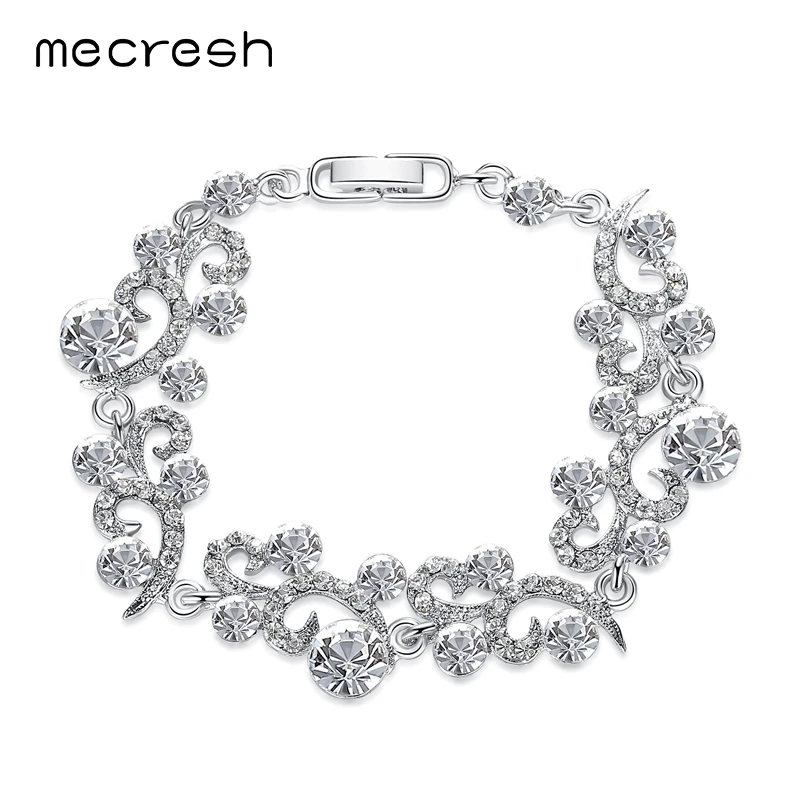 Mecresh элегантный кристалл свадебные браслеты для женщин Серебряный цвет стразы браслет дружбы ювелирные изделия Рождественский подарок MSL284