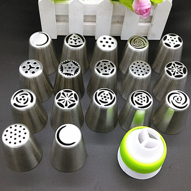 

17Pcs Russian Icing Piping Cake Nozzles Stainless Steel Confectionery Decorating Tips Baking Pastry Accessories with 1PC Coupler