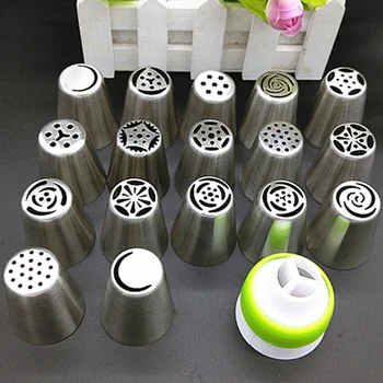 

17Pcs Russian Icing Piping Cake Nozzles Stainless Steel Confectionery Decorating Tips Baking Pastry Accessories with 1PC Coupler