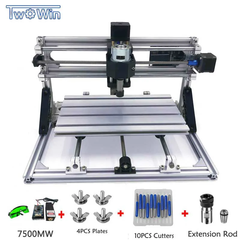 ЧПУ 3018 ER11 DIY мини ЧПУ гравировальный станок PCB фрезерный станок древесины маршрутизатор лазерная гравировка GRBL контроль жажда металла - Цвет: 7500mw laser