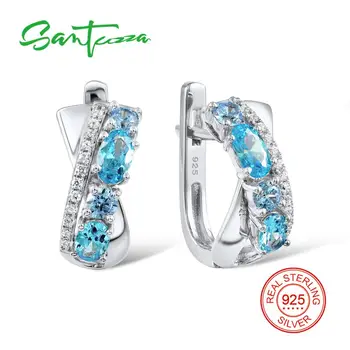 

SANTUZZA Silver Earrings For Women 925 Sterling Silver Stud Earrings Silver 925 with Stones Cubic Zirconia brincos Jewelry
