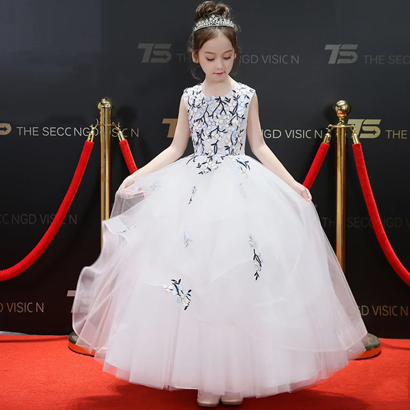 

Holy Communion Dress Floor Length Embroidery Flower Girl Dresses for Wedding Ball Gown Kids Pageant Dress for Birthday Prom