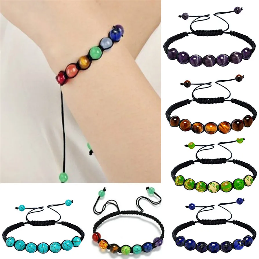 

Hot Bracelets 2018 Lovers Life Energy Bracelet 7 Beads Yoga Casual Rainbow Natural Stone Wristlet Drop Shipping JU03