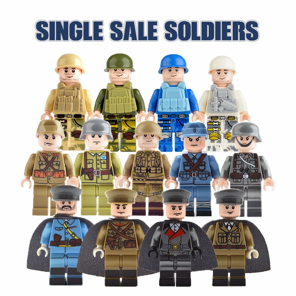 

Legoed WW2 Military Soldier Building Blocks Army SWAT German Soviet US City Police Figure Weapon Gun Brick Boy Toys For Children