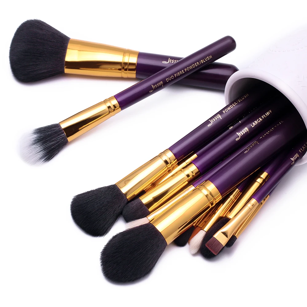 Jessup набор, 15 шт., фиолетовый/Золотой набор кистей для макияжа, косметический инструмент, Кисть для макияжа, пудра, Тональная основа, тени для век, подводка для глаз, губ