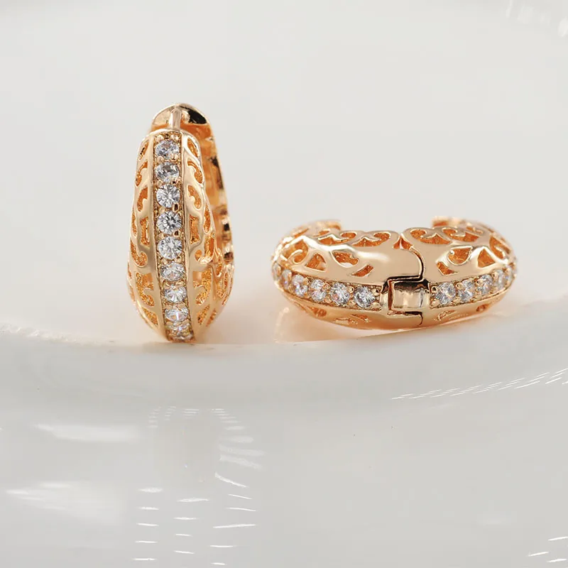 MxGxFam полые серьги-кольца с цветочным узором желтое золото цвет для женщин прозрачный Циркон наивысшего качества