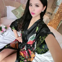 Новинка, Брендовое женское платье-кимоно с цветочным принтом, платье в китайском стиле, Шелковый Атласный халат, ночная рубашка, цветочные халаты