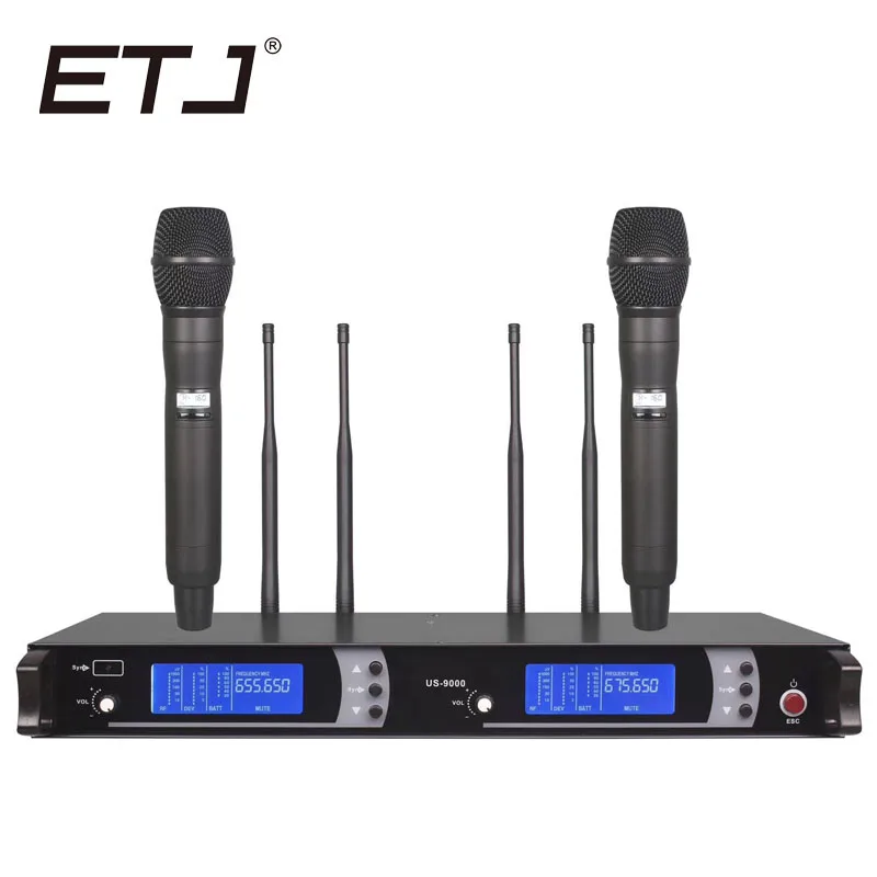 

ETJ Brand True Diversity UHF Wireless Mic 2 Channel Wireless Microphone System US-9000