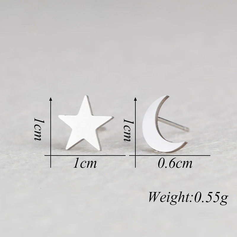 2018 Female Stainless Steel Golden Sliver colour Star Moon Stud Earrings Cute Mini Stud Earring For Girls Minimalist Jewelry - Image 3