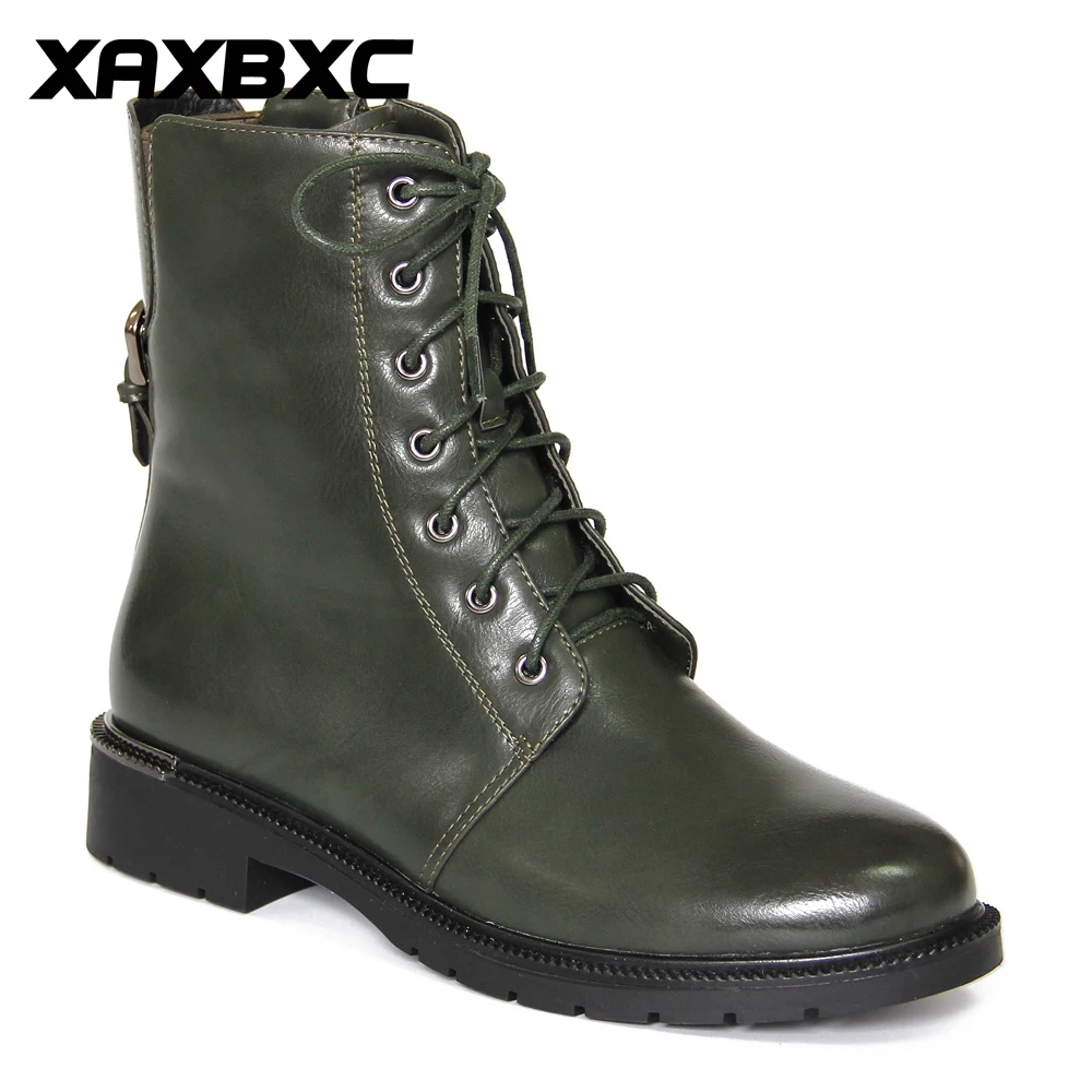XAXBXC Ретро Британский Стиль Кожаные броги оксфорды Зеленый короткие ботинки женская обувь металлическая пряжка круглый носок ручной работы повседневная обувь для дам