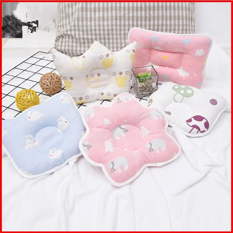 Precioso oso lindo patr/ón de dibujos animados almohada reci/én nacido beb/é apoyo coj/ín almohadilla prevenir cabeza plana almohada de algod/ón para beb/é
