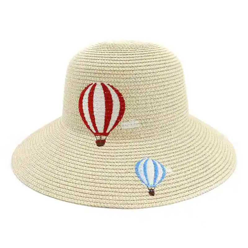 

WZCX 2019 Fashion New Embroidery Hot Air Balloon Straw Hat Tide Casual Summer Visor Dome Cap Beach Hat Basin Cap
