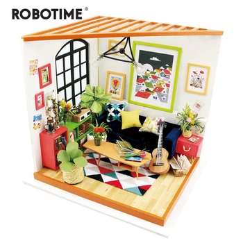 

Robotime DIY Locus Sitting Room with Furniture Children Adult Miniature Wooden Doll House Model Building Kits Dollhouse DG106